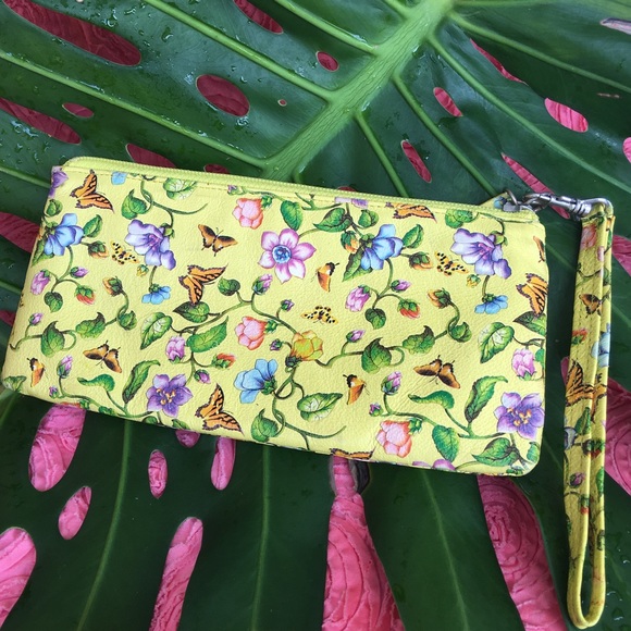 Lodis Handbags - LODIS yellow floral butterfly print wristlet